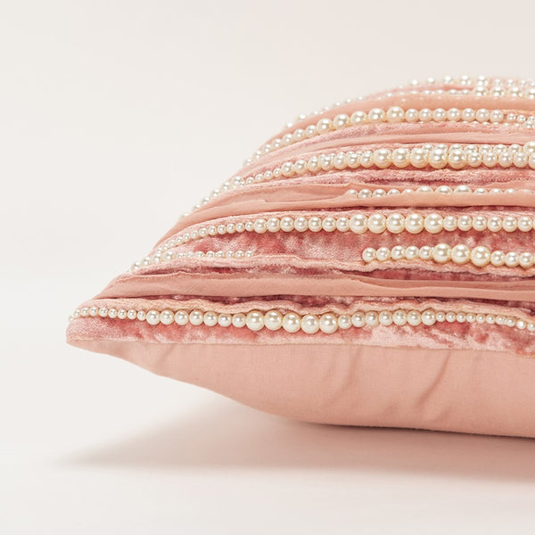 Blush Glam Pearl Pin Tucks Striped Throw Pillow