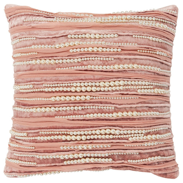 Blush Glam Pearl Pin Tucks Striped Throw Pillow