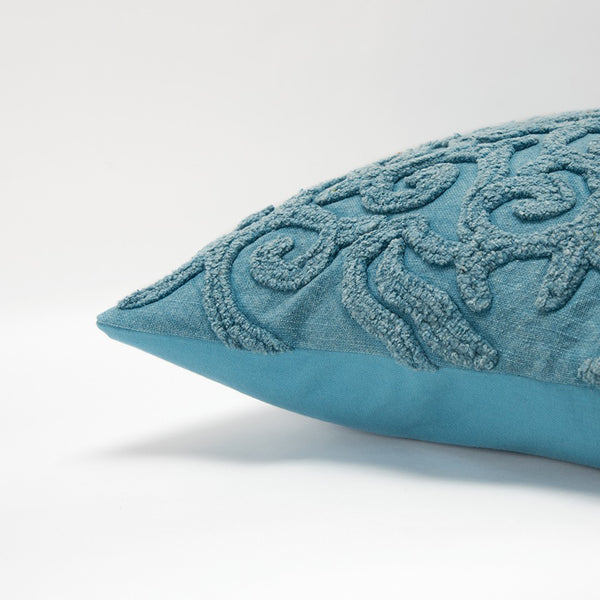 Blue Floral Patterned Heavy Textural Throw Pillow