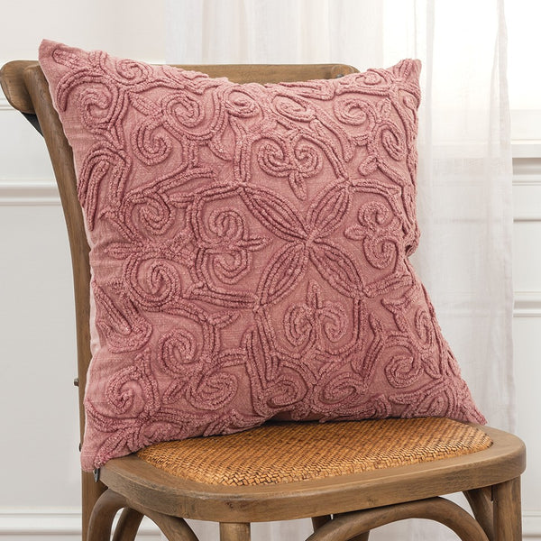 Pink Floral Patterned Heavy Textural Throw Pillow