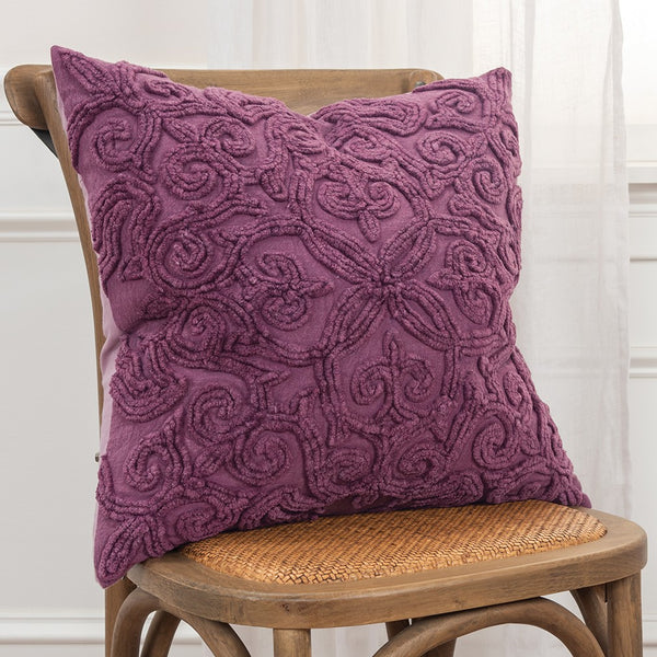 Purple Floral Patterned Heavy Textural Throw Pillow