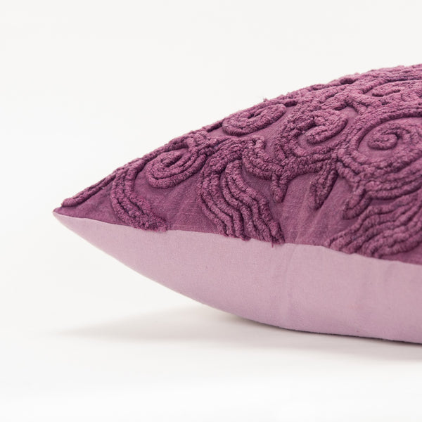 Purple Floral Patterned Heavy Textural Throw Pillow