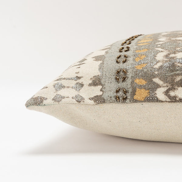 Gray Beige Tribal Distressed Lumbar Pillow