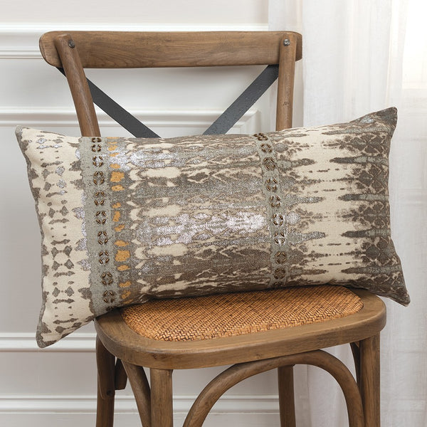 Gray Beige Tribal Distressed Lumbar Pillow