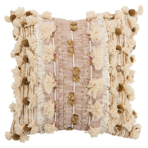 Peach Mauve Frayed Tassel Accents Throw Pillow