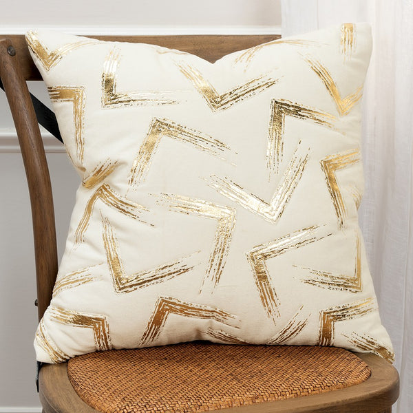 Ivory Gold Foil Geometric Stroke Throw Pillow