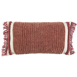 Rust Braided Stripe Macrame Fringe Lumbar Pillow