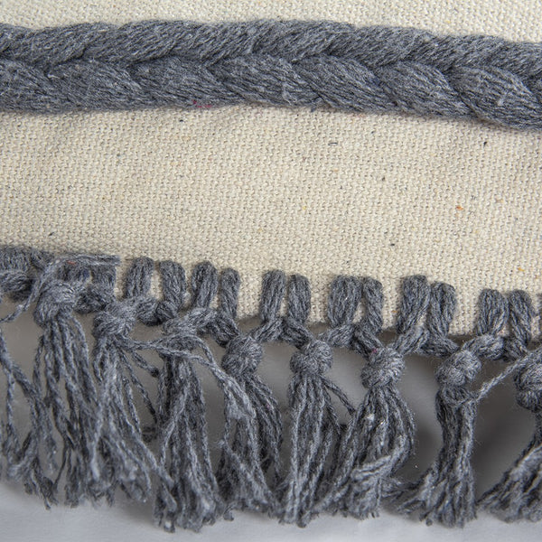 Gray Braided Stripe Macrame Fringe Lumbar Pillow