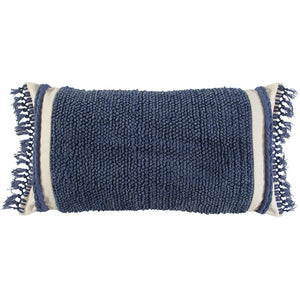 Blue Braided Stripe Macrame Fringe Lumbar Pillow