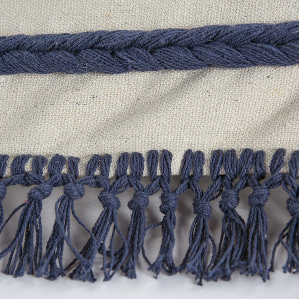 Blue Braided Stripe Macrame Fringe Lumbar Pillow