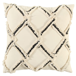 Cream and Black Textured Lattice Throw Pillow