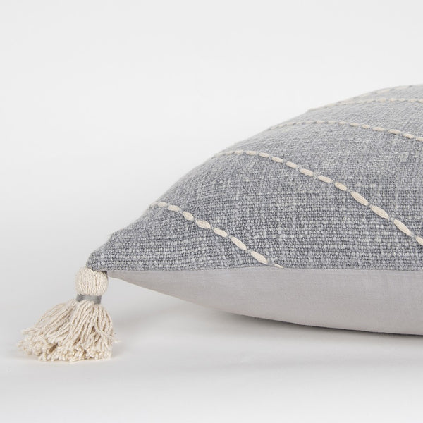 Gray White Diamond Kantha Stitched Throw Pillow