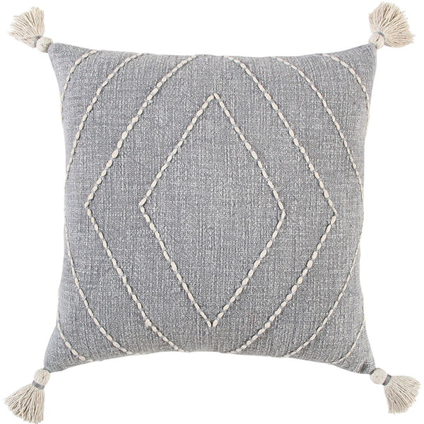 Gray White Diamond Kantha Stitched Throw Pillow