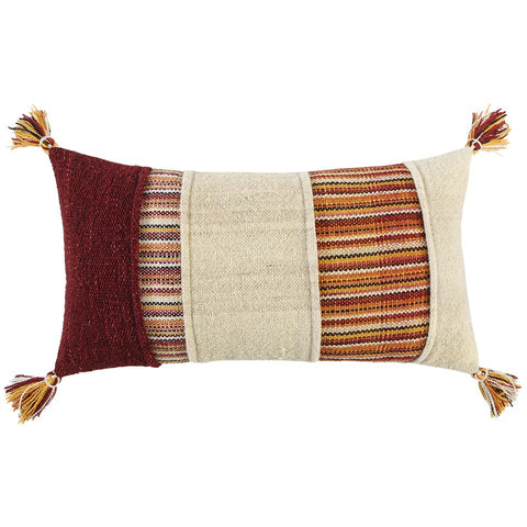 Brown Beige Color Blocked Lumbar Pillow