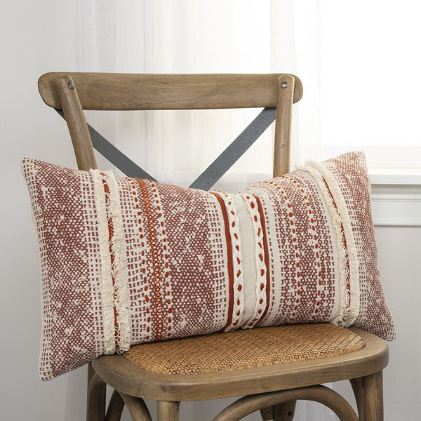 Brown Beige textural Bands Lumbar Pillow