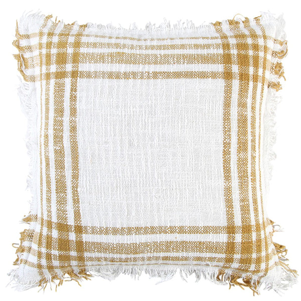 White Gold Open Plaid Textured Throw Pillow