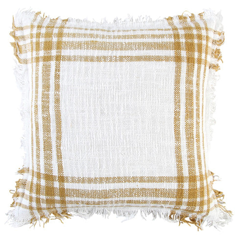 White Gold Open Plaid Textured Throw Pillow