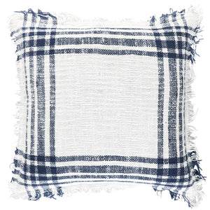 White Navy Open Plaid Textured Throw Pillow