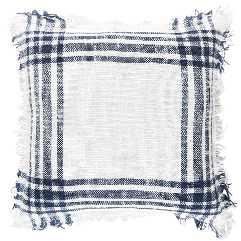 White Navy Open Plaid Textured Throw Pillow