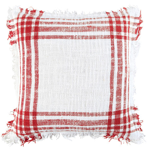 White Red Open Plaid Textured Throw Pillow