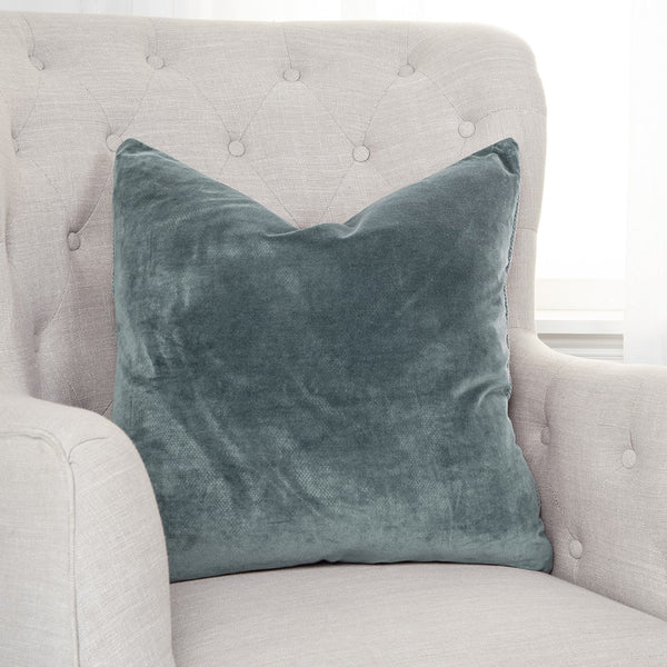 Teal Solid Reversible Cotton Velvet Throw Pillow