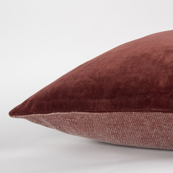 Rust Solid Reversible Cotton Velvet Throw Pillow