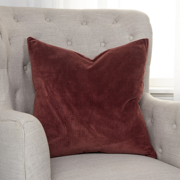 Rust Solid Reversible Cotton Velvet Throw Pillow