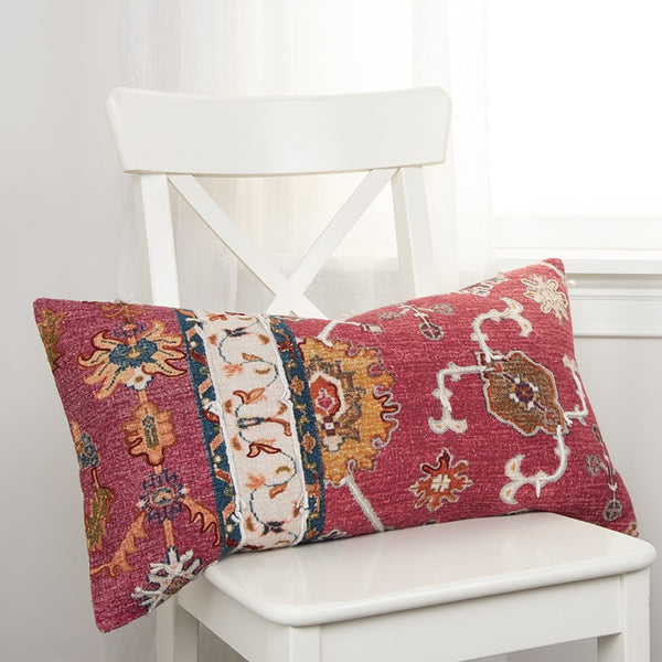 Red Banded Pattern Traditional Lumbar Pillow