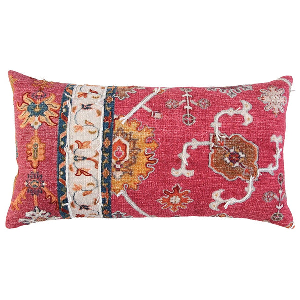 Red Banded Pattern Traditional Lumbar Pillow