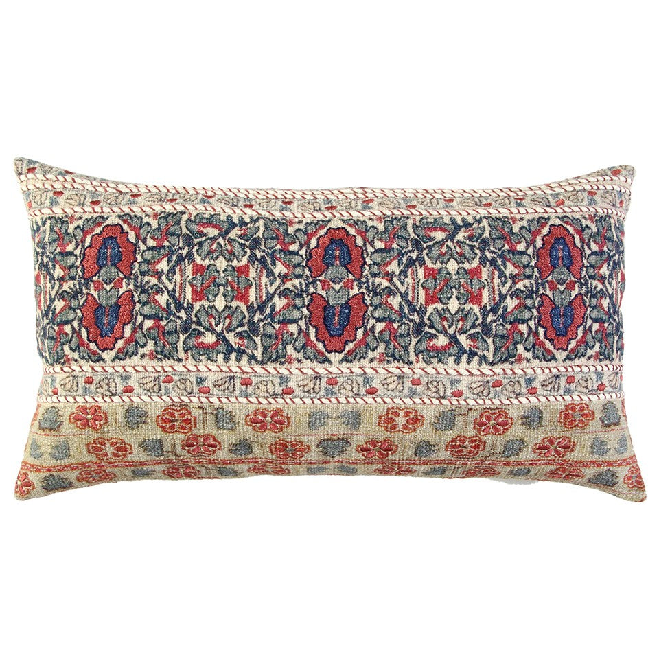 Red Beige Patterned Panel Lumbar Pillow