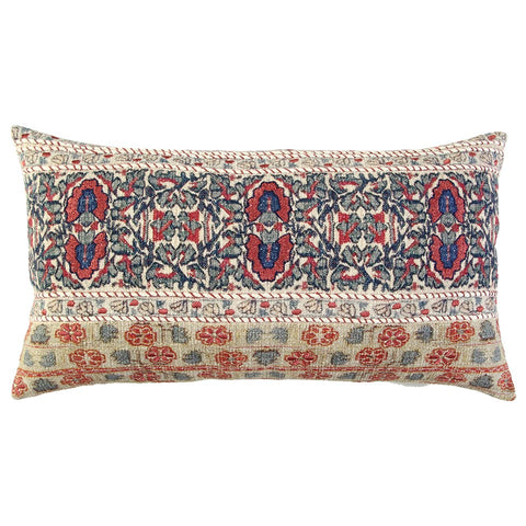 Red Beige Patterned Panel Lumbar Pillow