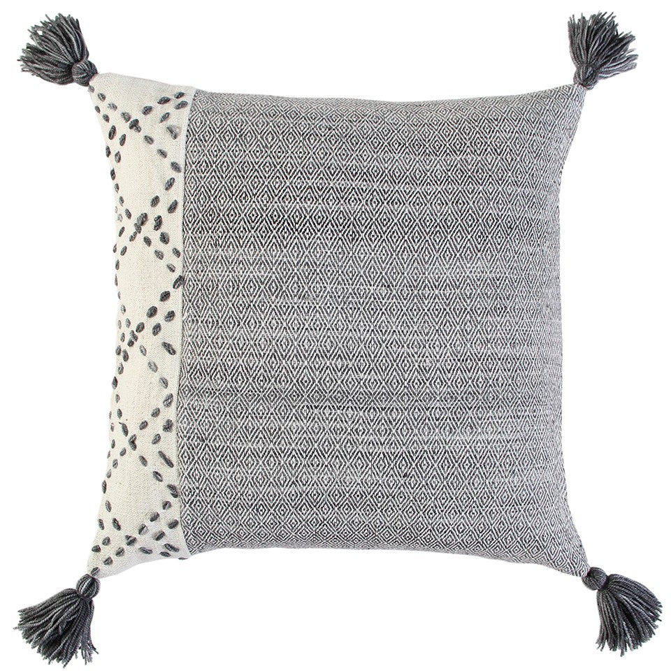 Ivory Gray Accent Stitch Color Block Throw Pillow