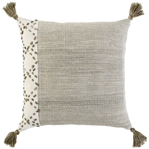 Ivory Taupe Accent Stitch Color Block Throw Pillow