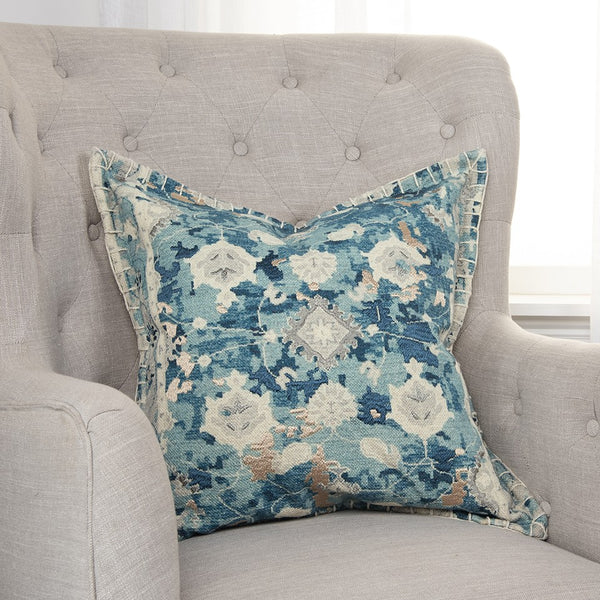 Blue White Abstract Artisanal Throw Pillow