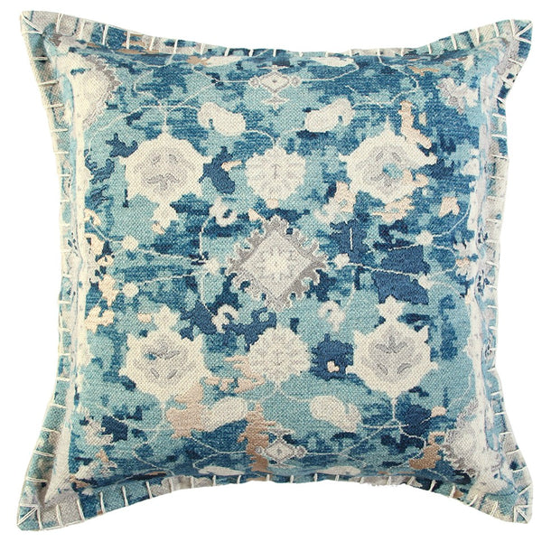 Blue White Abstract Artisanal Throw Pillow