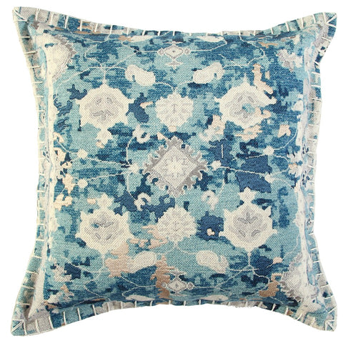 Blue White Abstract Artisanal Throw Pillow