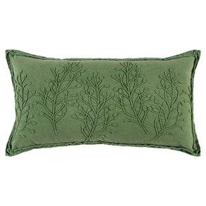 Green Botanical Pattern Embroidered Lumbar Pillow