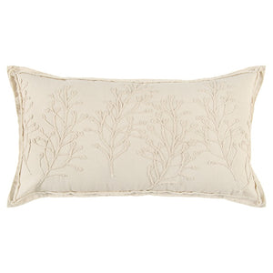 Beige Botanical Pattern Embroidered Lumbar Pillow