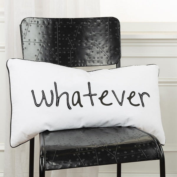 Black and White Whatever Embroidered Lumbar Pillow