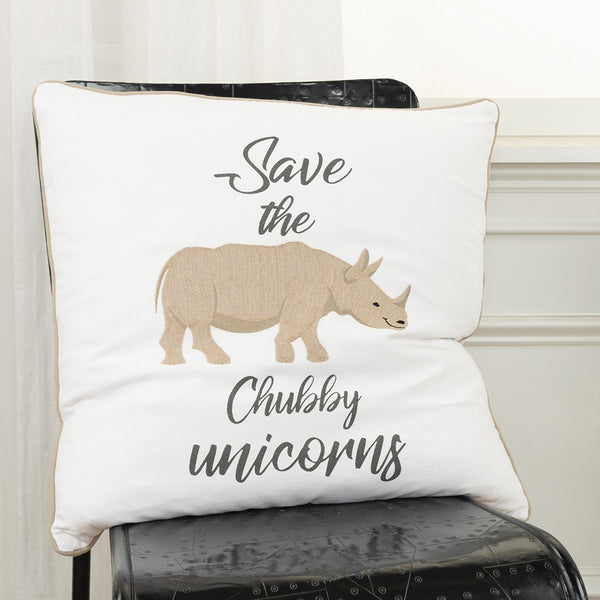 White Beige Chubby Unicorn Throw Pillow