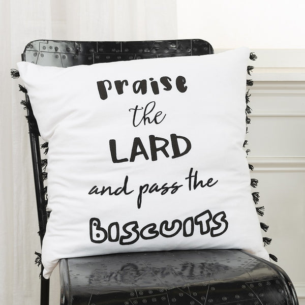 Black and White Praise The Lard Tasseled Throw Pillow