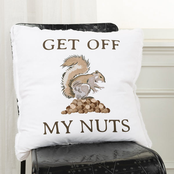 Brown and White Get Off My Nuts Modern Throw Pillow