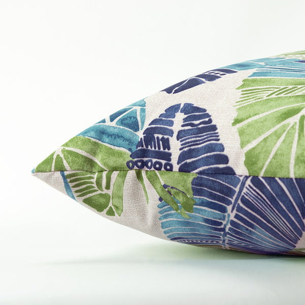 Blue Tropical Leaves Indoor Outdoor Throw Pillow