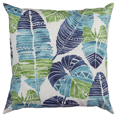 Blue Tropical Leaves Indoor Outdoor Throw Pillow