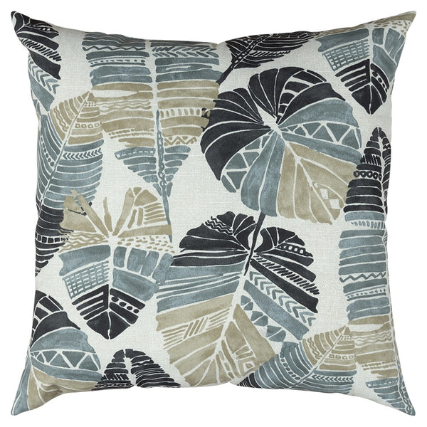 Gray Tropical Leaves Indoor Outdoor Throw Pillow