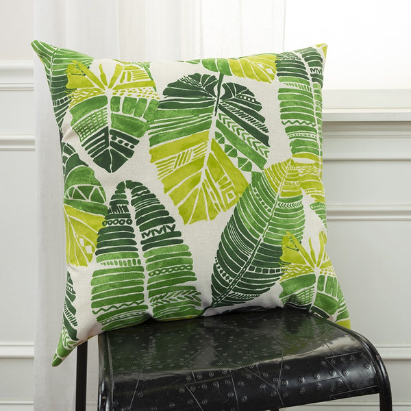 Green Tropical Leaves Indoor Outdoor Throw Pillow