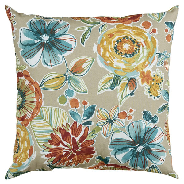 Taupe Floral Artwork Indoor Outdoor Throw Pillow