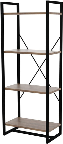 Mod Walnut and Black Four Tier Open Bookcase