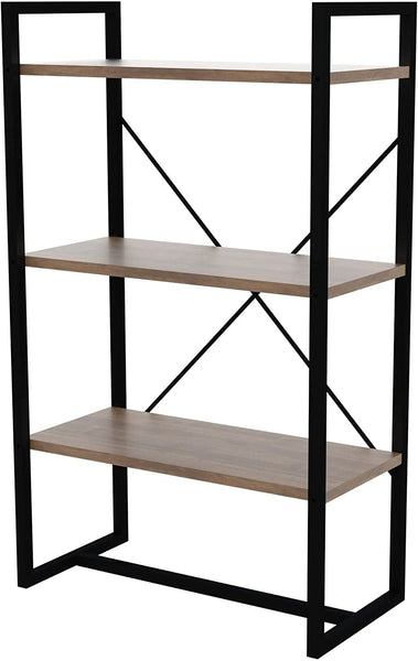 Mod Walnut and Black Three Tier Open Bookcase