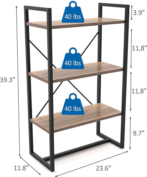 Mod Walnut and Black Three Tier Open Bookcase